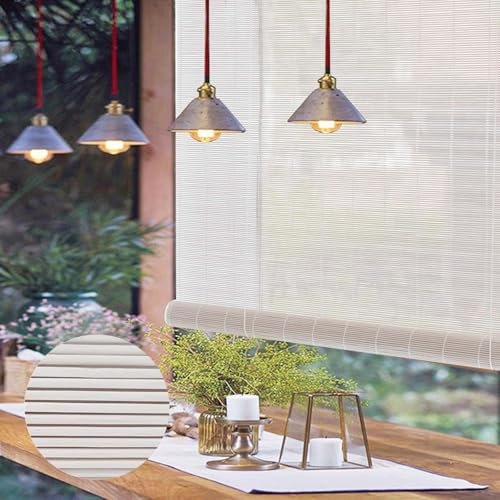 Bambus-Raffrollo, 110 cm breit, für Fenster, Retro-Stil, Küchenfensterrollos mit Sichtschutz und Sonnenschutz, natürliches Bambusrollo für Wohnzimmer und Schlafzimmer, Weiß, 250 cm Länge