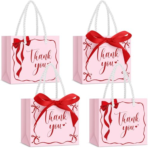 Kolldenn Mini-Geschenktüten mit Schleife, Geschenktüten mit Schleife, 14 x 6,3 x 12,9 cm, Schleife, Papiertragetasche für Hochzeit, Babyparty, Brautjungfer, Geburtstagsparty (Rosa, Wein), 24 Stück