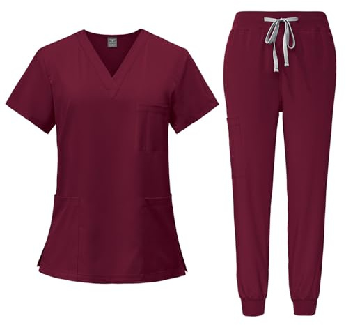 Generisch Damen Medizinische Arbeitskleidung Set Waschbar Krankenschwester Medizinische Uniform Kurzarm Oberteil Mit Hose