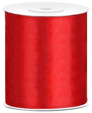 Satinband 10 cm Breite, Band zum Schneiden, Meterware, Zeremonie, Hochzeit, Geburtstag, Party, Dekoration, Stuhlschleifen, Schärpe. (rot, 3 m)