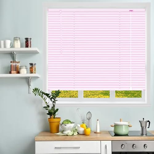 Fensterjalousien Aluminium Jalousie Horizontal Innenjalousie Alu-Jalousie 25mm lamellen Anpassbare Größe W75 90 100 105 120cm Zuhause Büro Venezianische Jalousie mit Zugschnur und Drehstab(Rosa)