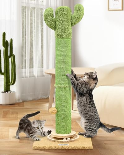 Globlazer Palo Tiragraffi Cactus Verde XXL, Colonne Tiragraffi Grandi Alto 94cm con Trackball Legno Peluche Giocattoli Stabil Base 11CM Palo Tiragraffi Sisal per Gatti Giocare Graffiare (SC37, Verde)