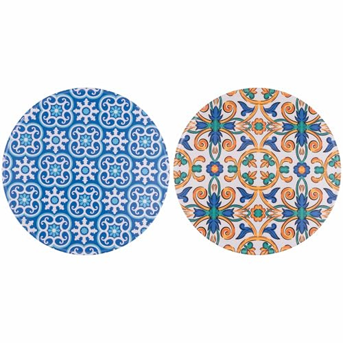 Galileo Lot de 4 assiettes à pizza en grès Ø 33,5 cm, décor portugais, Lisbonne