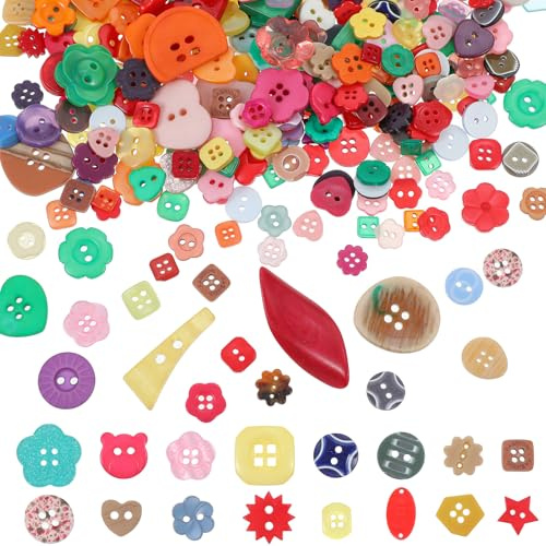 Ouligay 400 Stück Bunte Knöpfe zum Basteln, Bunt Knöpfe Kinder Bastelknöpfe Harz Gemischte Größen Candy Farben Kunststoffknöpfe Kinderknöpfe für DIY Handwerk Nähen Scrapbooking Dekorieren