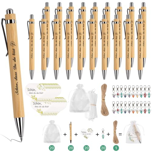 PAPAcroscoma Penne Personalizzate con Scritta:20 Set Regalo Penna con Incisione e Angelo Portachiavi per Colleghi Addio Ringraziamento Natale Piccolo Pensiero
