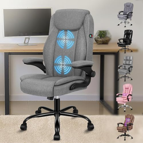 ALFORDSON Chefsessel ergonomischer Massage Bürostuhl, Schreibtischstuhl Wippfunktion 90°-135°, hoher Rückenlehne PC-Stuhl belastbar 150 kg, 360° Drehstuhl höhenverstellbarer, Stoff Grau | Schreibtischstuhl Wippfunktion 90°-135°, hoher Rückenlehne PC-Stuhl belastbar 150 kg, Drehstuhl höhenverstellbarer,Stoff Grau