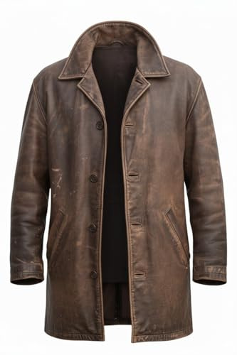 Shopoyn Trench pour homme Dean Winch 3/4 de longueur moyenne en véritable cuir – veste en cuir pour homme vintage veste longue manteau pour cosplay de voiture déguisements, XXL
