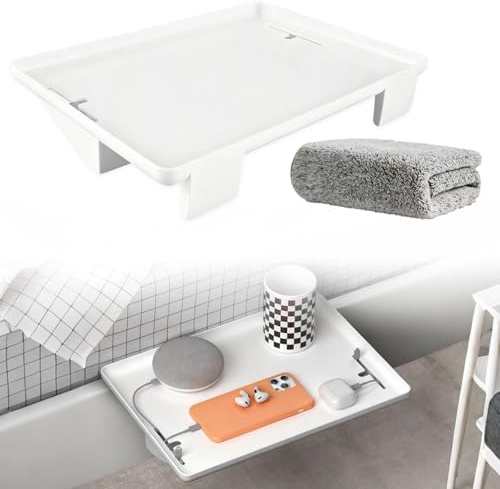 Bettablage zum Einhängen, Nachtkästchen Schwebend, mit Kabelhalter, Bettablage, mit Reinigungslappen, Hängender Nachttisch, Beistelltisch Bett für Kinderzimmer, Schlafzimmer, Platzsparend, Funktional