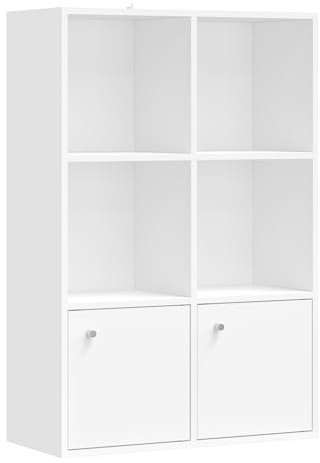 VASAGLE Bücherregal mit Türen, Standregal, 29 x 65,8 x 97,8 cm | Bücherschrank, DVD-Regal, für Wohnzimmer, Schlafzimmer, Kinderzimmer, Büro, Wolkenweiss, CUSTOS Kollektion LBC506WB01