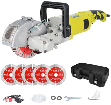 4000W Electric Wall Chaser, 7500rpm, Adjustable Cutting Depth & Width, with 5pcs x 125mm Saw Blades, Water Pump and 3M Pipe, Vacuum Interface Dust-Free, for Concrete, Rebar, Marble, Brick