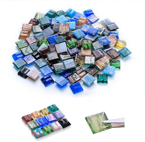 Glasmosaiksteine 500 g Bunt Glitzer 1x1 cm ca 600 Stück Glas Mosaik Steine zum Basteln DIY Mosaik Bastelset für Erwachsene und Kinder
