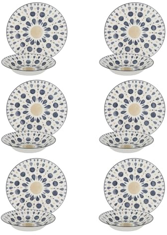 Servizio 12 piatti porcellana Etnika blu