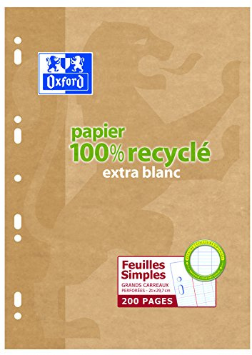 Oxford Scolaire Feuilles A4 simples grands carreaux 200 Pages 21 x 29,7 cm Blanc