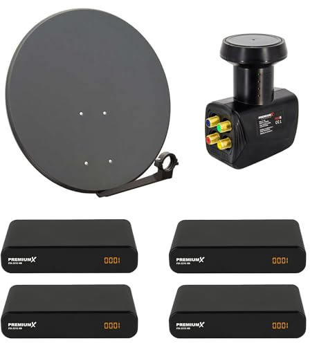 Premium X Satelliten-Komplettanlage 4 Teilnehmer 80cm Satellitenschüssel SAT Quad LNB 4X HD TV Digital Receiver inkl. HDMI-Kabel