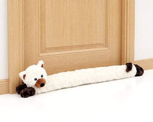The Magic Toy Shop Novelty Draught Excluder Cushion, Cream Cat - Cute Animal Themed Draft Stopper for Doors - Under Door Wind Blocker Guard for Cold Air, Noise, Light & Dust Protection