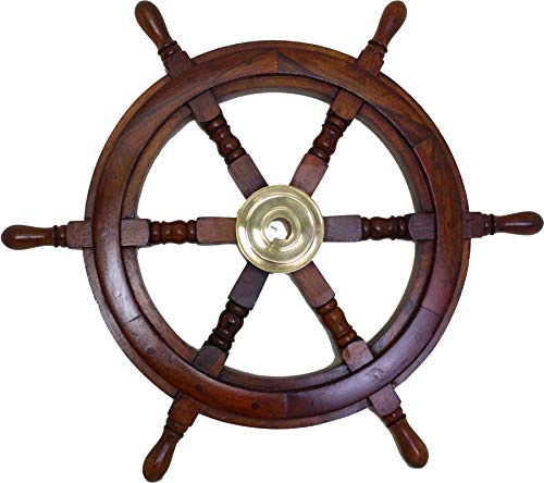 Antik 2000 Maritimes Schiffssteuerrad aus Holz mit Messingnabe Durchmesser 30 cm