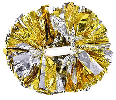 Keenso Cheerleading Pom Poms, 1 Stück 8 Farben Kunststoff Cheerleader Pom Poms Cheer Poms für Sportwettbewerb Cheer Dance Party Erwachsene Kinder(Gold + Silber)