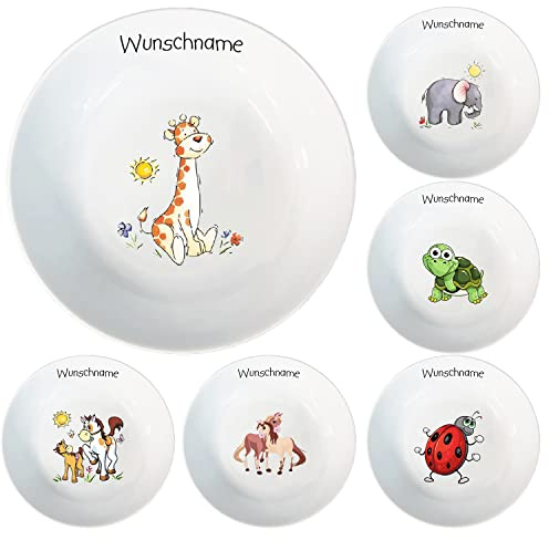 Doriantrade Kinder Müslischale Breischale Schale Porzellan Tiermotive personalisierbar mit Wunschname Name Kindergeschirr mit Namen personalisiert (Giraffe)