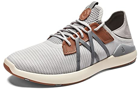 OLUKAI Mio Li vardagliga sportskor, mångsidiga och avslappnade sneakers, andningsbart och bekvämt nät, vadderat fotvalvstöd och säker passform, Dimma/Poi, 44.5 EU