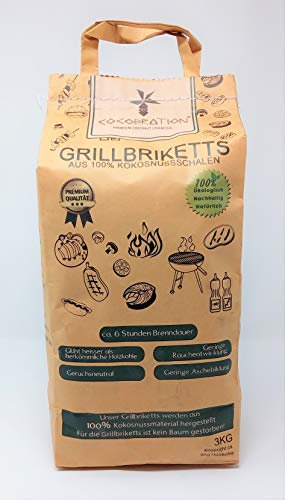 Cocobration Kokos Grill Briketts Grillkohle aus der Kokosnuss Naturkohle 3 KG