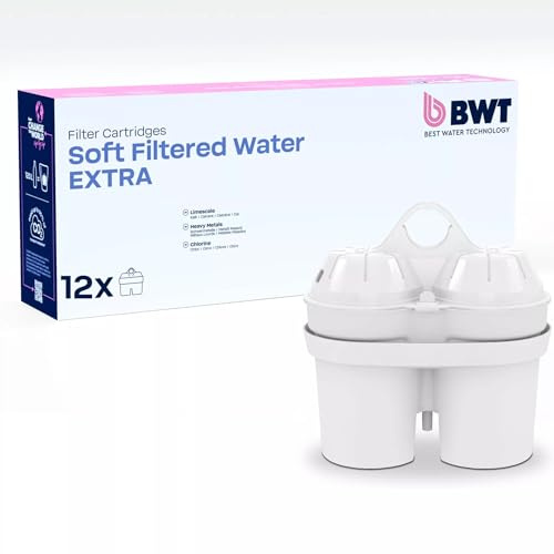 BWT SOFT FILTERED WATER EXTRA Wasserfilter Kartuschen 12 Stück | ab 15°dH Wasserhärte geeignet, Filtert Kalk, Chlor, Blei & Kupfer, Wasserfilterkartuschen