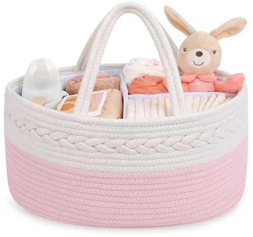 Maliton blöjförvaring, bomullsrep för nyfödda väsentligheter, robust bärbar barnkammare baby caddie med avtagbara fack och blöjorganiserare, perfekt baby shower gåva
