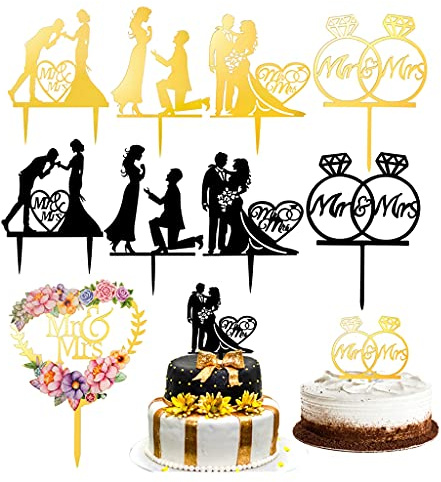 Decoración para Tartas de Boda y Cupcakes - Acrílica Mr Mrs para Bodas, Compromisos, Aniversarios