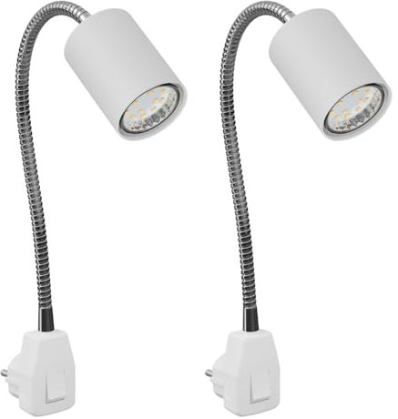 ledscom.de 2 pezzi lampada a zoccolo GU10 WAIKA a collo d'oca, interruttore, bianco incl. lampada GU10 LED 227lm bianco caldo
