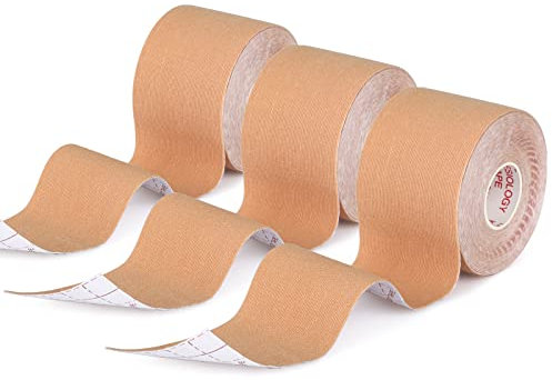 LDKJ 3 Rolls Kinesiology Tapes, Elastic Water Resistant Muscle Tape 5m x 5cm, Adhesive Uncut Sports Tape Breathable and Soft, Muscle Tape for Shoulder Knee Ankle (Beige)