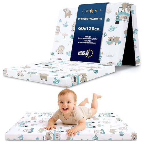 Totsy Baby Materasso lettino pieghevole neonato 60x120 cm - materassi per culla e divano letto o materassino da campeggio in schiuma traspirante con fodera lavabile 60 x 120 cm Africa