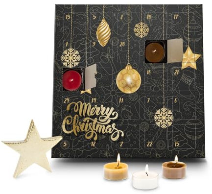 *Version 2025* Römer Wellness Geschenkartikel: Duftkerzen Adventskalender Merry Christmas mit 24 verschiedenen Teelicht-Duftkerzen; ca. 30 x 30 x 2 cm
