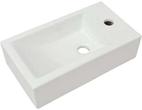 Waschbecken mit Hahnloch, Rechteckig Waschtisch Aufsatzwaschbecken Waschplatz Handwaschbecken Aufsatzwaschtisch Keramikspülen, Weiß 46x25,5x12 cm
