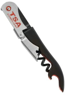 TSA Compliant Corkscrew Bottle Opener, Black Double Hinged, Stainless Steel Wine Key (1 Pack)