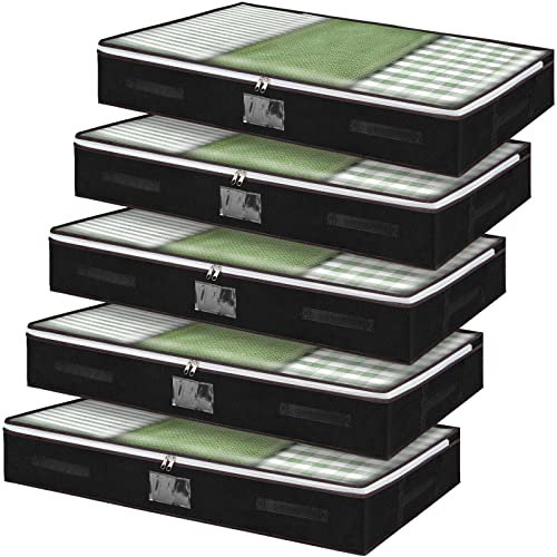 5er Pack Unterbett-Aufbewahrungsboxen mit Deckeln, Große Unterbetttaschen mit Reißverschlüssen, Faltbare Aufbewahrungsbehälter Organizer-Kleidertaschen mit klarem Fenster für Schlafzimmer und Sofa