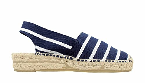 ALPARGATUS Espadrilles compensées avec talon bas et design à rayures (fabriquées à la main en Espagne), bleu marine, 39 EU