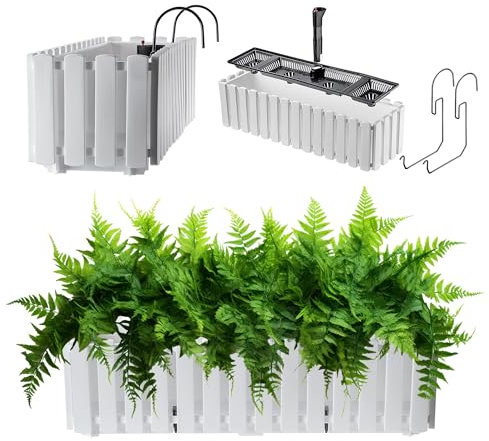 KADAX Blumenkasten, Balkontopf in 2 Größen und 4 Farbvarianten, Blumentopf in Lattenoptik, Pflanzkübel im Landhausstil, Pflanzkasten mit Gummikorken (60cm, Weiß)