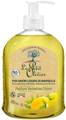 LE PETIT OLIVIER - Lot de 12 - Pur Savon Liquide de Marseille - Parfum Verveine Citron de la Région de Grasse - Nettoie la Peau en Douceur - 95% d'Origine Naturelle - Fabriqué en France - 300 ml