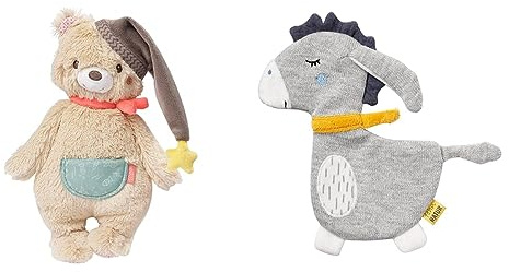 Fehn Kuscheltier Bär Bruno – Weicher Teddybär für Neugeborene als Einschlafhilfe & Knister Esel fehnNATUR - Activity Baby Raschel Spielzeug mit Bio Baumwolle