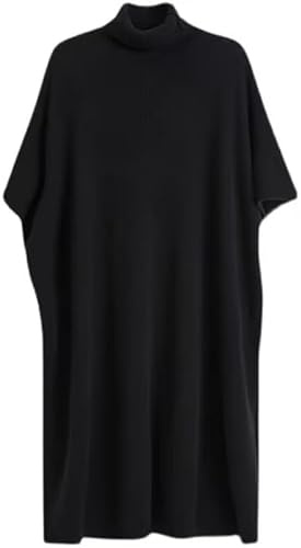 FarDas Women's Knitted Cashmere Wool Shawl Solid Color Long Cloak High Neck Cape Sweater Fashion Warm Poncho (Cashmere, black)