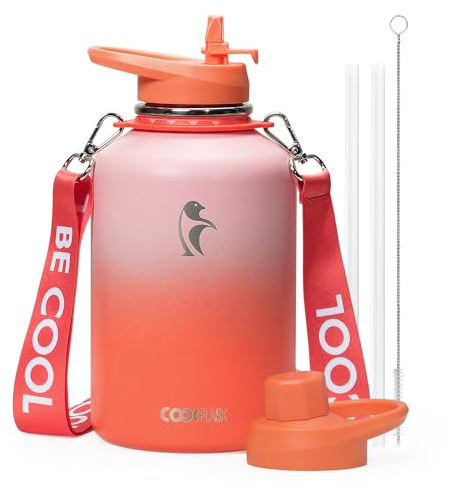 Coolflask 2l Insulated Water Bottle Stainless Steel with Strap