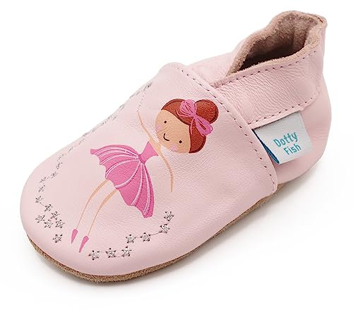 Dotty Fish Krabbelschuhe aus Leder – rutschfeste, weiche Sohle, Barfußgefühl, Lauflernschuhe & Babyschuhe für Mädchen. Rosa Fee Ballerina. 3-4 Jahre (27 EU)