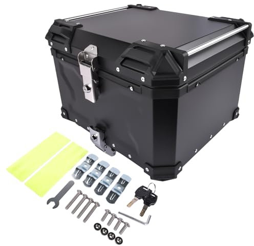 GELUOXI Black 55L Motorcycle Top Case, Aluminium Motorcycle Tour Tail Box with Security Lock Waterproof