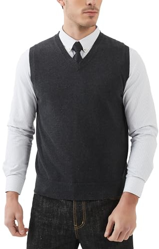 Kallspin Men's 100% Cotton Knitted V-Neck Sweater Vest Sleeveless Jumper