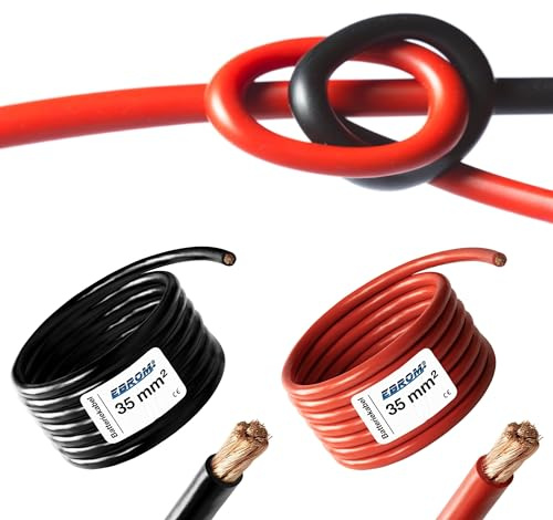 EBROM HI-FLEX 3 Meter hochflexibles Batteriekabel ROT und SCHWARZ - 35 mm² | Batterie Kabel 35 mm2 - PLUSKABEL & MASSEKABEL - extrem leicht verlegbar - für PV, Boot, Solar, Industrie, LKW, KFZ, Caravan