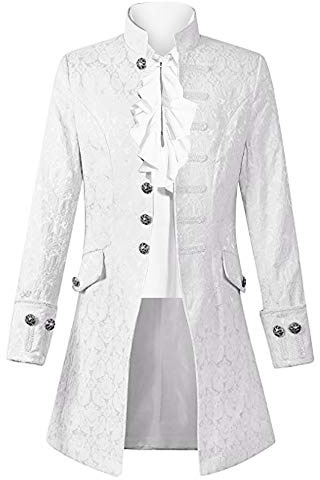 Runcati Herren Steampunk Frack Mantel Smoking Viktorianisch Renaissance Pirat Viking Kostüm Gothic Gehrock Männer Mittelalter Jacke, Weiß, M