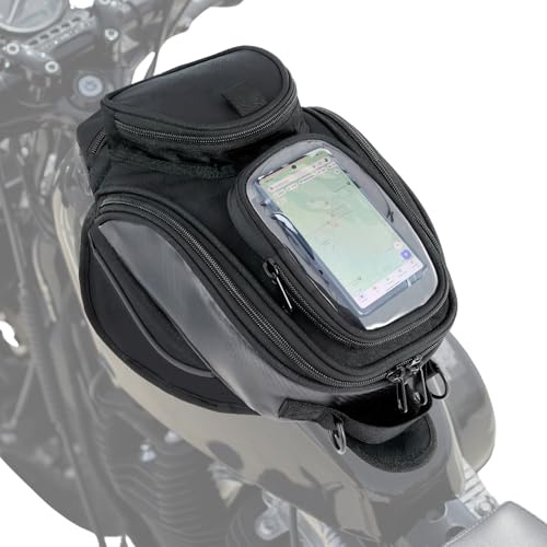 Nomad Motorcycle Tank Bag – 4L Heavy Duty Black Gas Tank Bag with Touchscreen Phone Window, Magnetic Universal Fuel Tank Pouch for Cruiser, Sportbike, Touring & Street Bikes