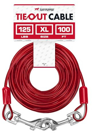 Tuff Pupper Cable de amarre para perro de 100 pies | Cable de corredor de perro para patio de 100 pies | Correa de perro resistente | Cable de acero de resistencia industrial resistente al agua y al