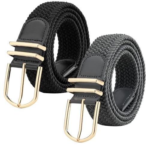 WERFORU 2 stycken tygbälte, stretchbälte, elastiskt flätat bälte, elastiskt stretchigt bälte för jeansbyxor, Svartgrå, Länge 120cm,Passend für Taillenweite 38-42