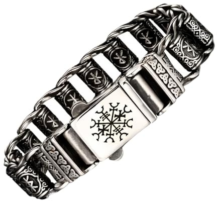 Punk viking armband brett titan rostfritt stål runor länkarmband för män 20/22 cm, Medium, Metall, Ingen ädelsten