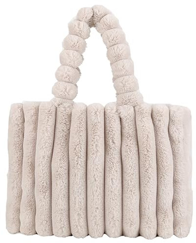 ibalulu Handtasche Damen Tote Bag Plüsch Umhängetasche Shopper Tasche Damen Groß Beuteltasche Winter Große Warme Schultertasche für College Schule Arbeit Reisen Einkaufen (Beige)